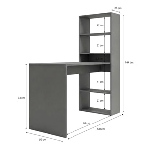 Mesa de escritorio con estantería en gris grafito 120x50 cm Cosmic Gris Grafito