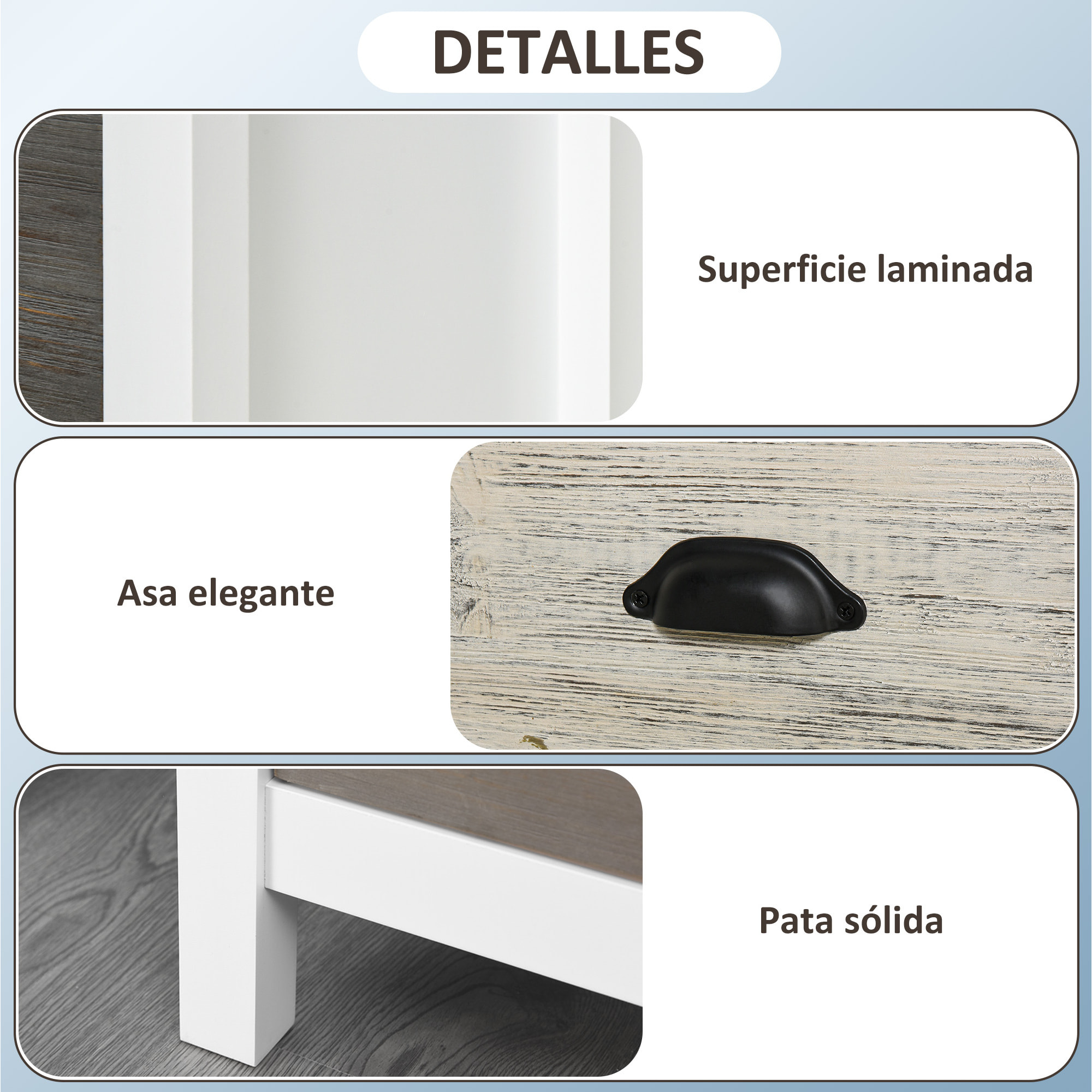 Mesita de Noche Moderna Mesilla de Noche con 3 Cajones Mesa de Noche para Dormitorio Salón 50x38x65 cm Blanco