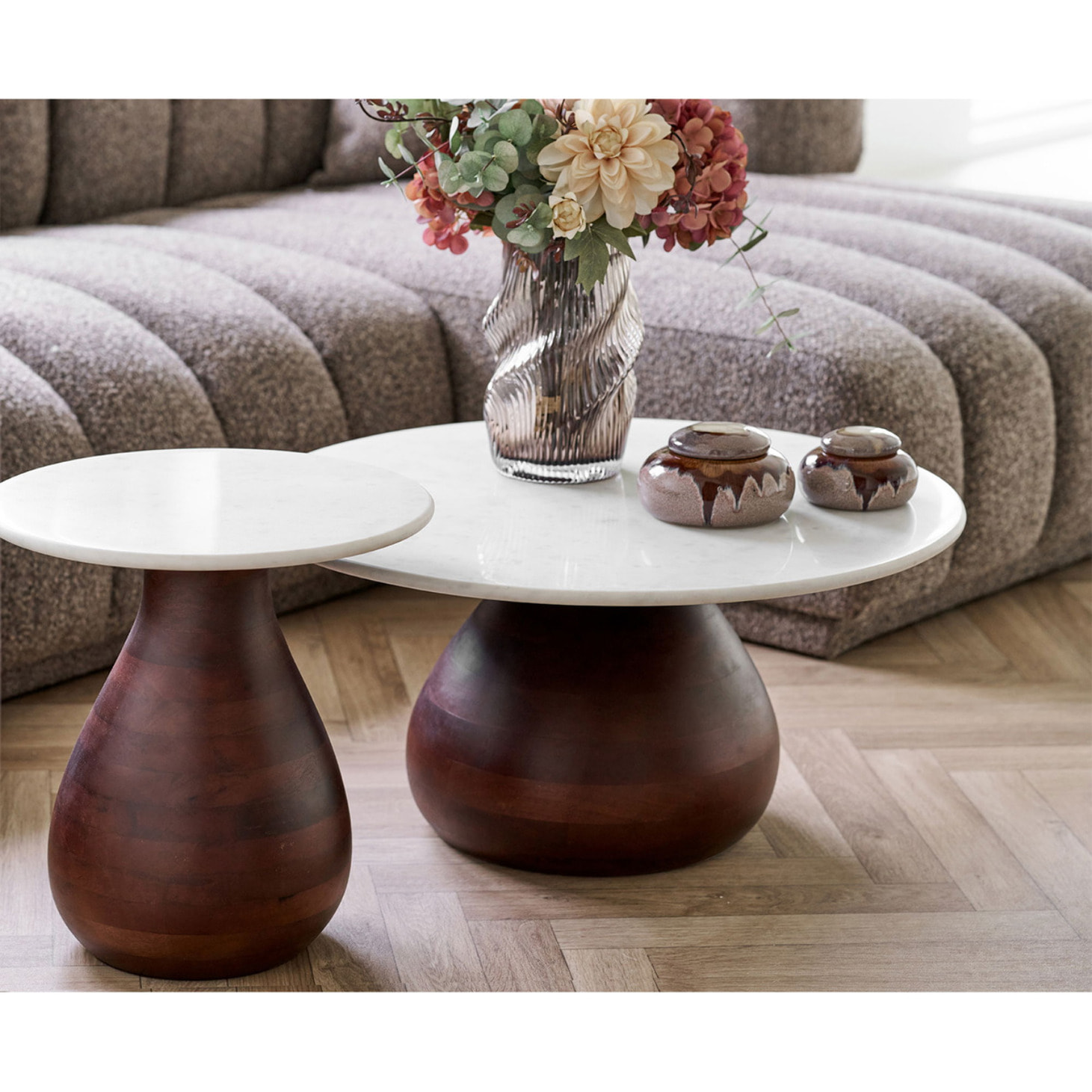 Tavolino da salotto Heide in legno di mango e marmo bianco ø70 cm