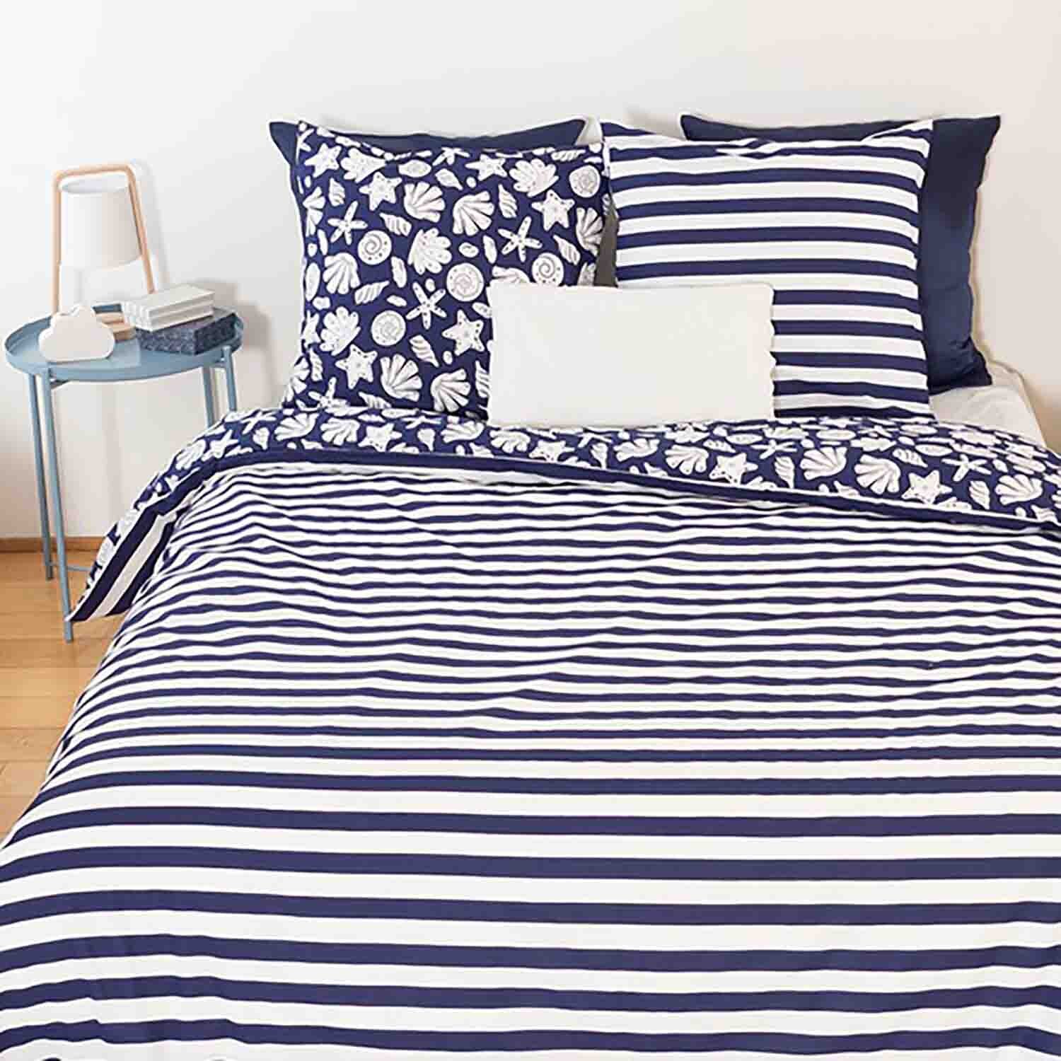 Parure housse de couette imprimé 100% coton - capri - bleu marine