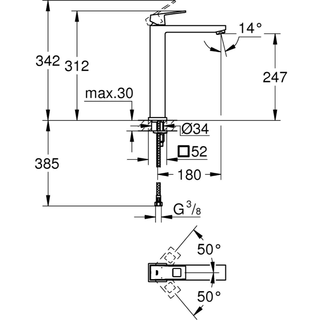 GROHE Eurocube Mitigeur monocommande Lavabo Taille XL