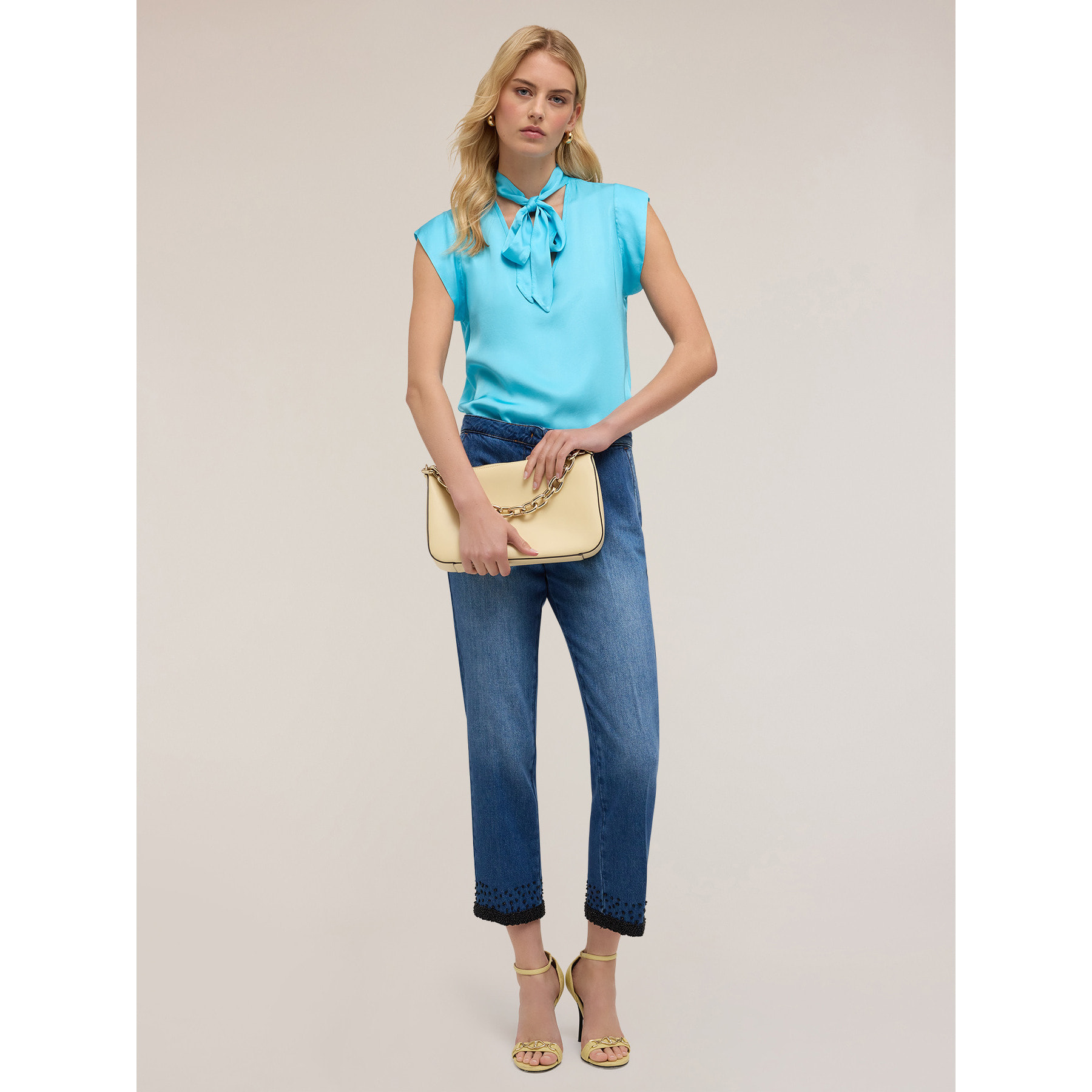 Motivi - Blusa de satén con lazo - Light - blue