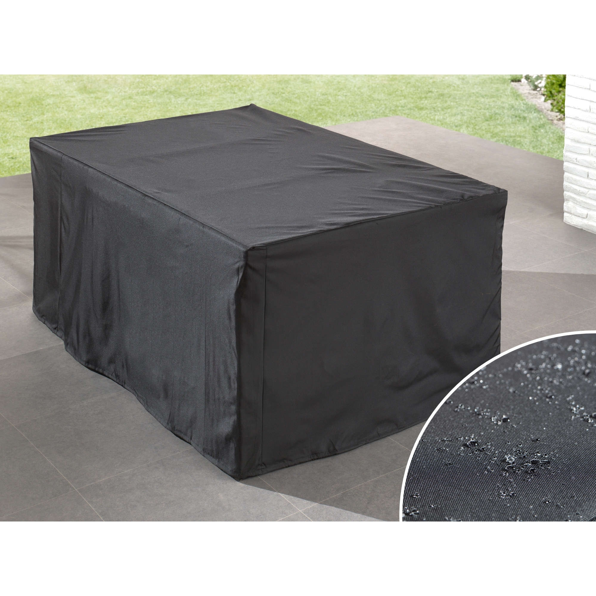 Cuba - Salon de jardin encastrable 10 places - en résine tressée - Noir avec coussins gris + housse de protection - Noir / Gris