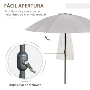 Sombrilla de Jardín Ø250x240 cm con Manivela Parasol Exterior con Mecanismo de Inclinación y Poste Desmontable de Metal para Terraza Piscina Patio Gris Claro