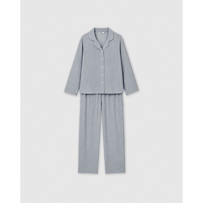 Pigiama lungo camicia in mussola indaco
