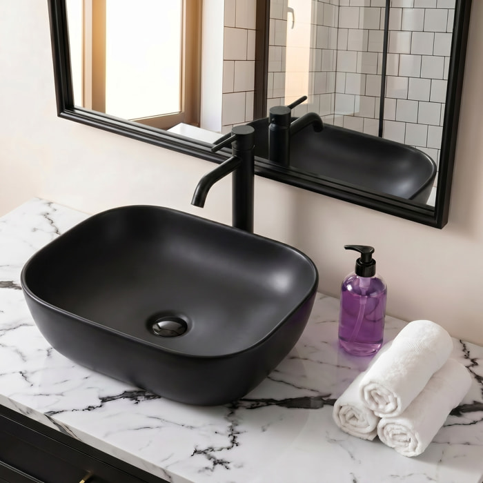 Infinitio Vasque à poser 45,5x32,5 cm, sans trop-plein, Noir mat (SATINF4532BKM)