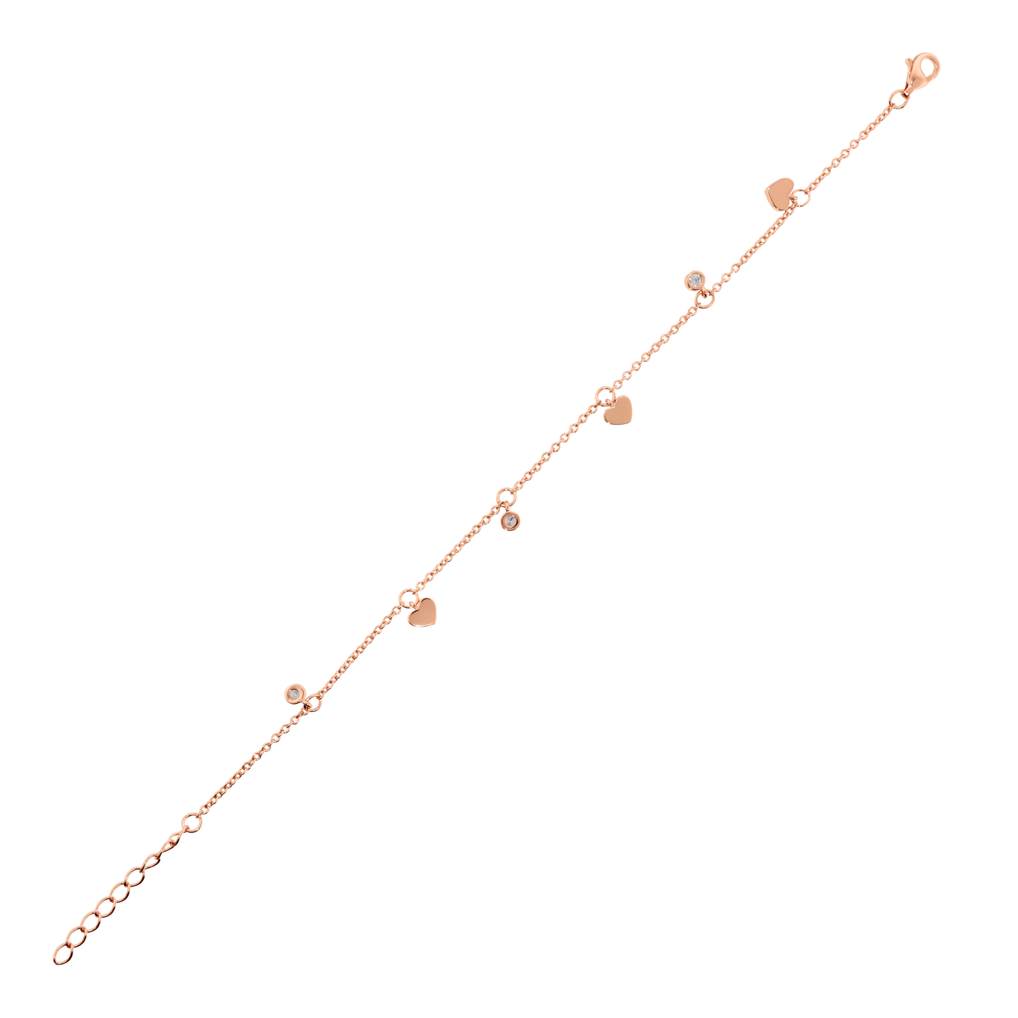 Bracciale con Ciondoli a Cuore e Punti Luce in Cubic Zirconia