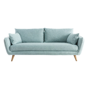 Canapé scandinave 3 places en tissu bleu glacier et bois clair CREEP