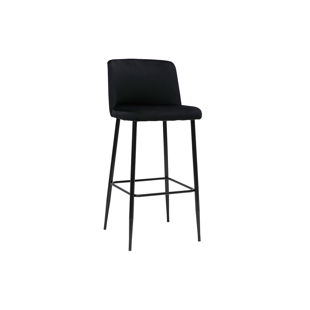 Tabouret de bar fixe velours noir et pied métal noir H78 MONTI