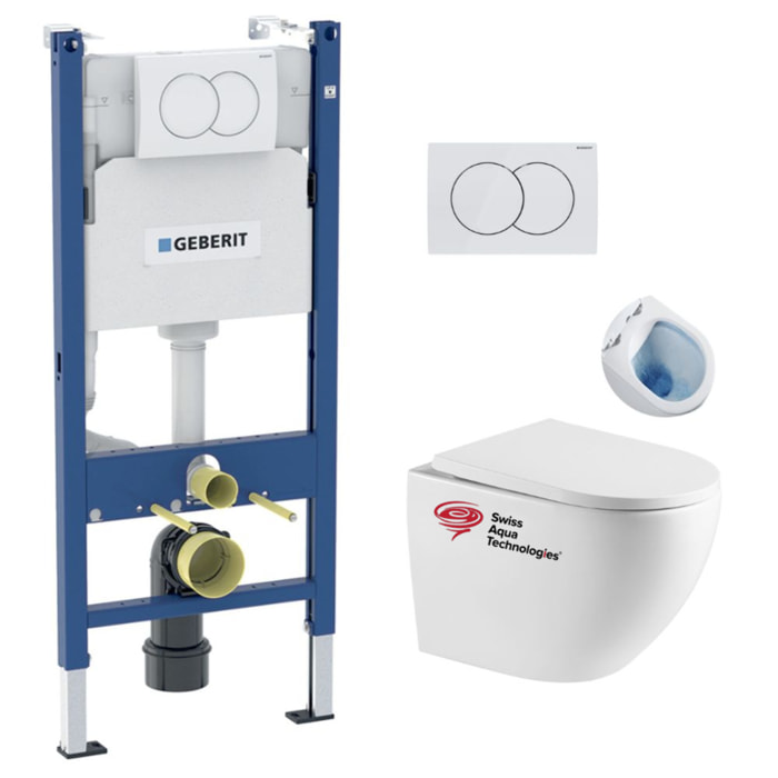 Pack WC Bâti-support Duofix + WC sans bride SAT Fusion + Abattant softclose + Plaque Blanche