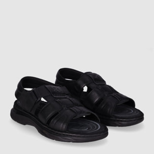 Sandalias de Piel - Negro - Tacón: 1 cm