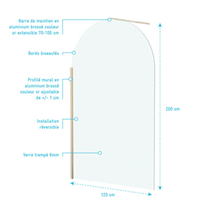 Paroi de Douche arrondie 120x200 cm - Profilé Or Doré Brossé - GOLDY CURVED