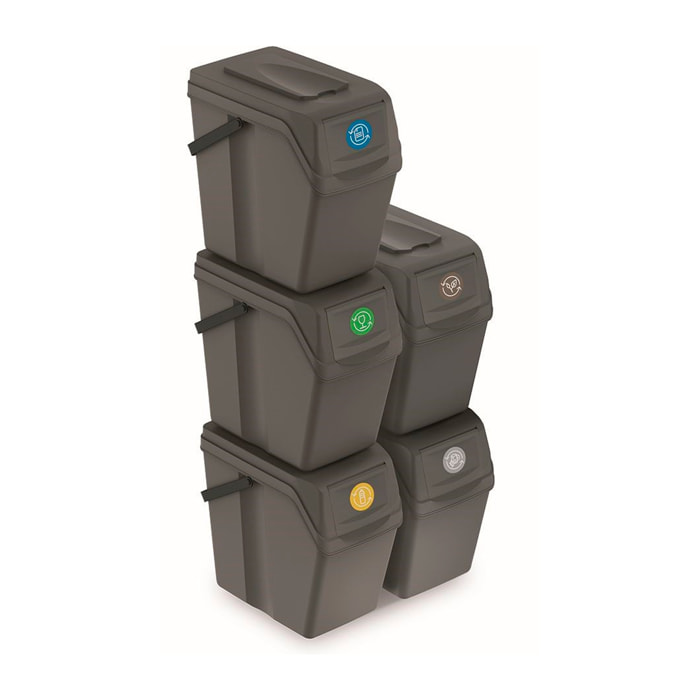 Juego de 5 cubos de reciclaje 125L Prosperplast Sortibox, gris
