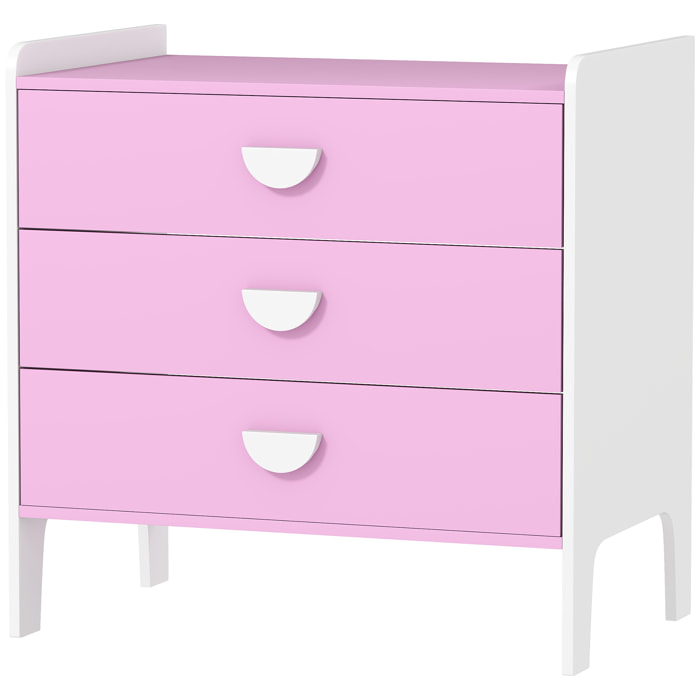 Commode 3 tiroirs pour enfant - commode design girly sur pieds bicolore blanc rose - 60 x 40 x 60 cm