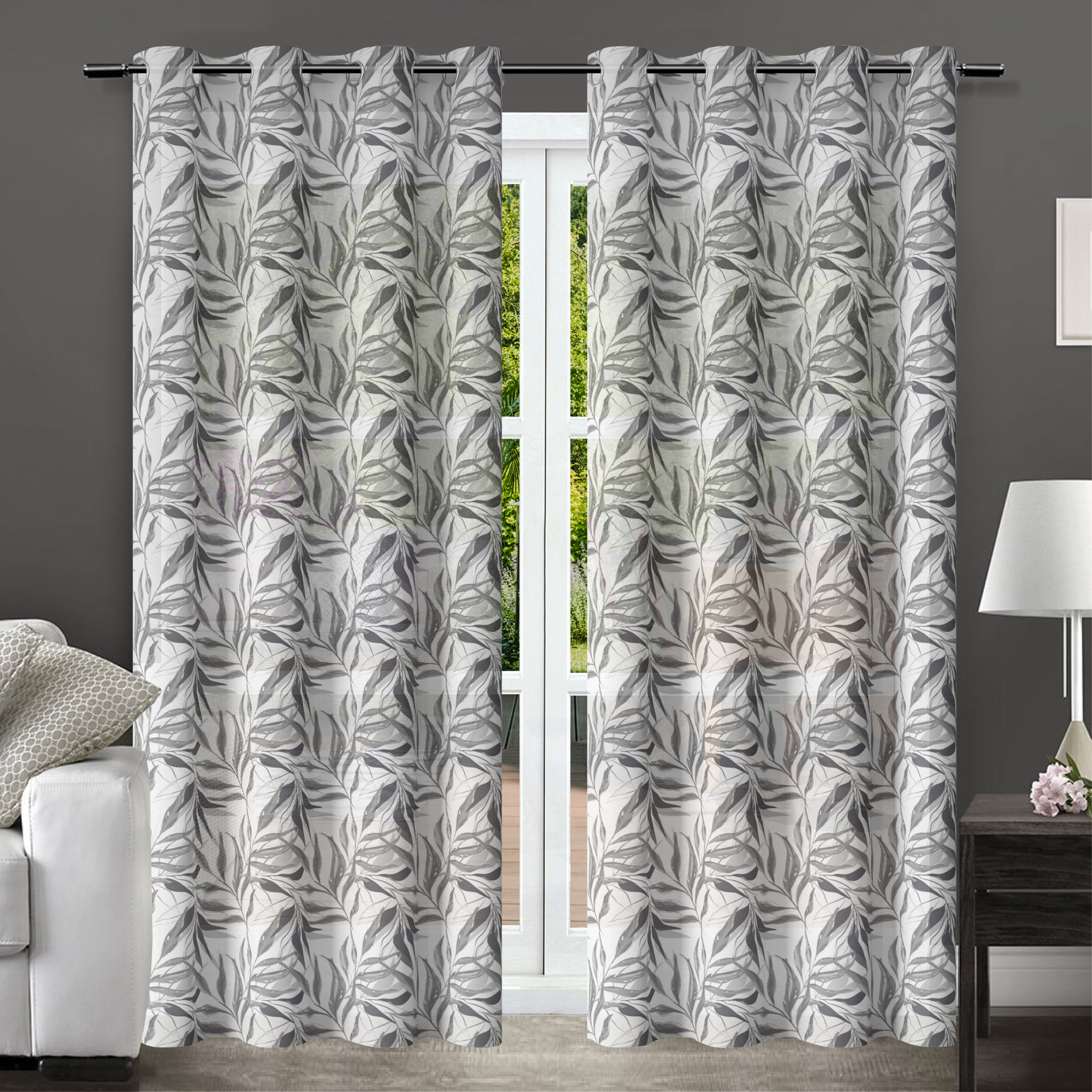 TENDA FOLIAGE BIANCO/GRIGIO CON OCCHIELLI 145X290 CM