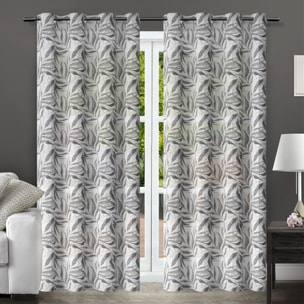 TENDA FOLIAGE BIANCO/GRIGIO CON OCCHIELLI 145X290 CM