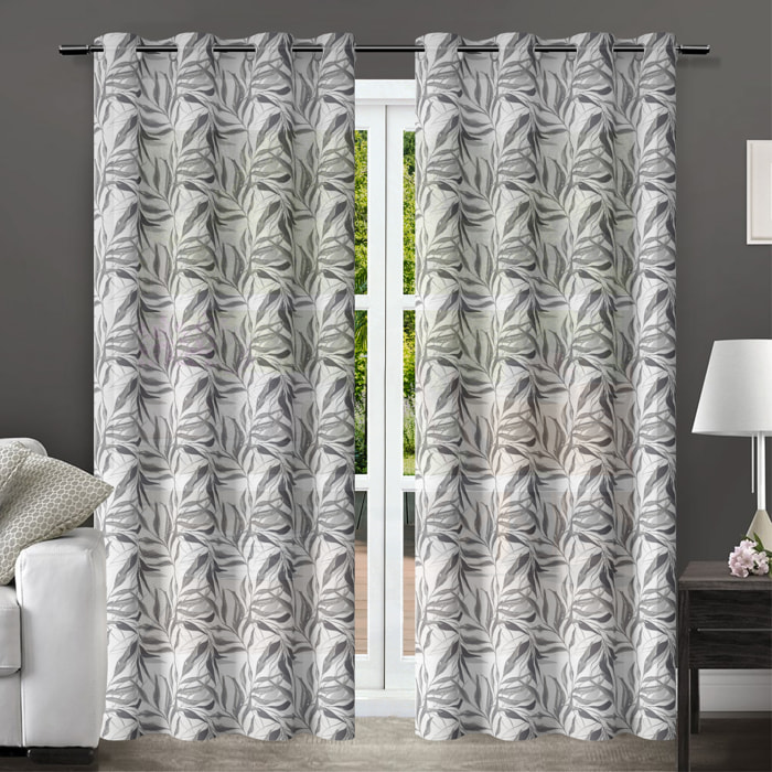 TENDA FOLIAGE BIANCO/GRIGIO CON OCCHIELLI 145X290 CM