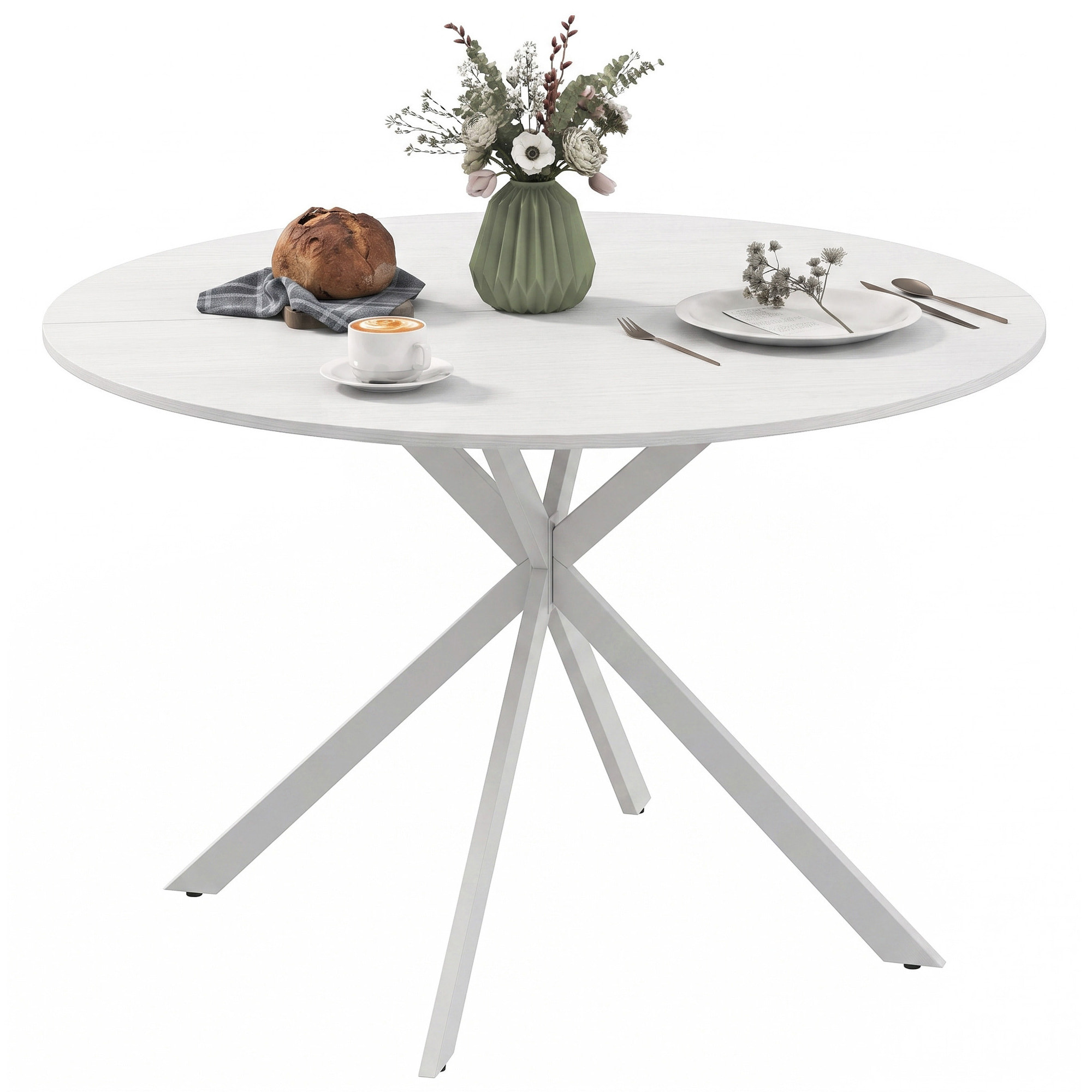 HOMCOM Mesa de Comedor Redonda para 4 Personas, Ø120x75 cm, Mesa de Cocina Industrial con Estructura de Acero, Blanco