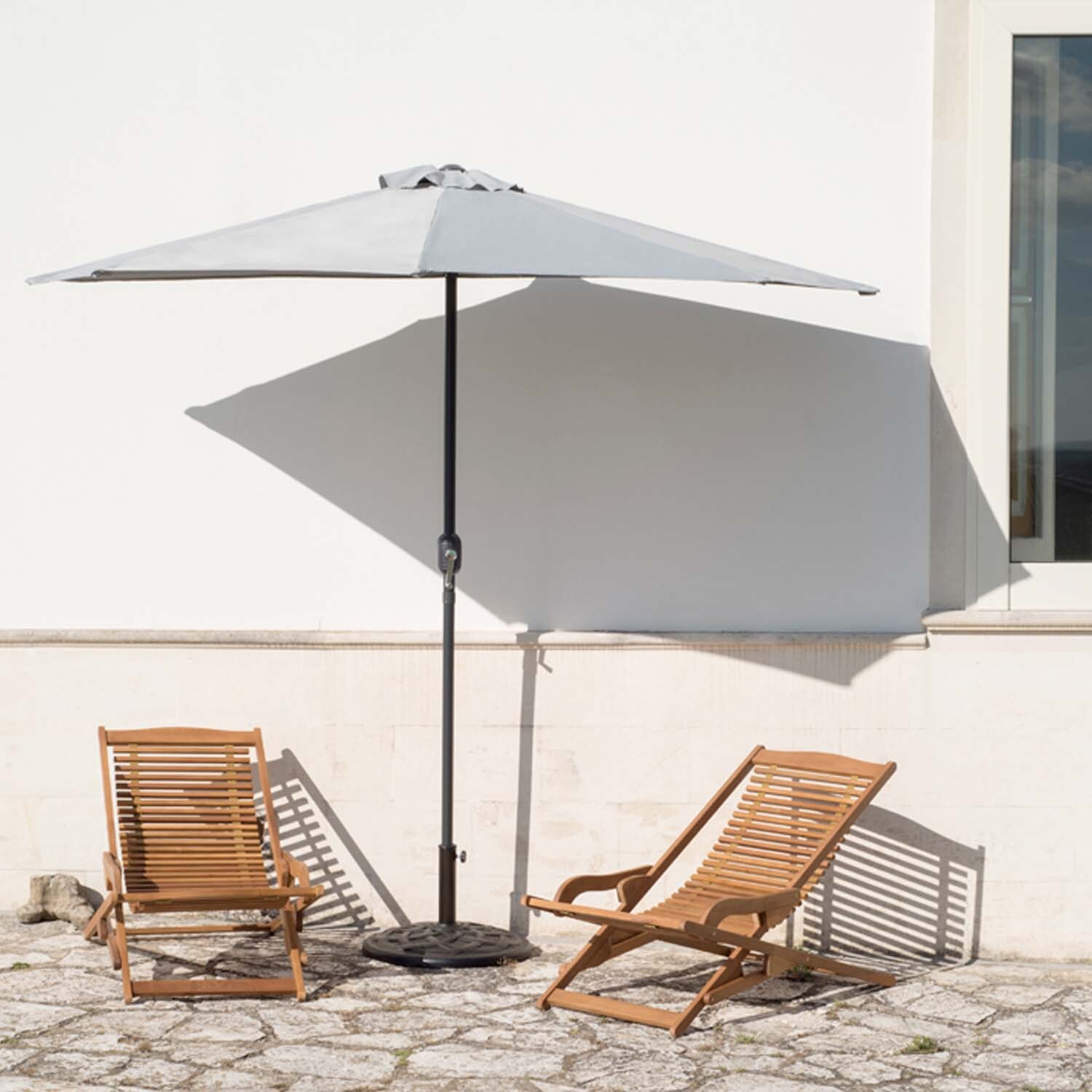 Mezza Luna - Ombrellone a mezza luna con palo centrale da Ø38 mm e telo in poliestere da 180gr/mq con airvent. Ombrellone da balcone o terrazzo grigio L300xP150xH250 cm