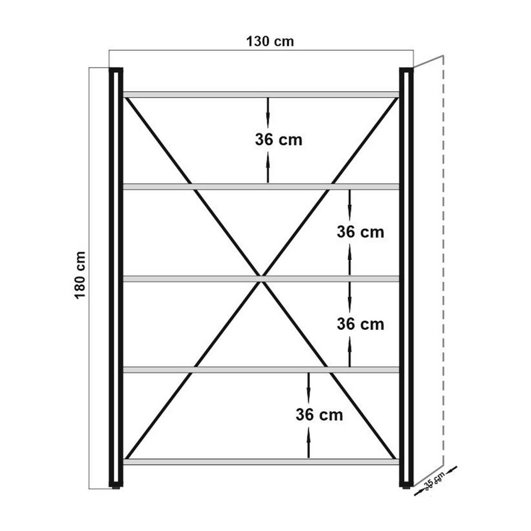 Libreria Dpig, Scaffale da ufficio, Mobile portalibri, Biblioteca, 130x35h180 cm, Quercia e Nero