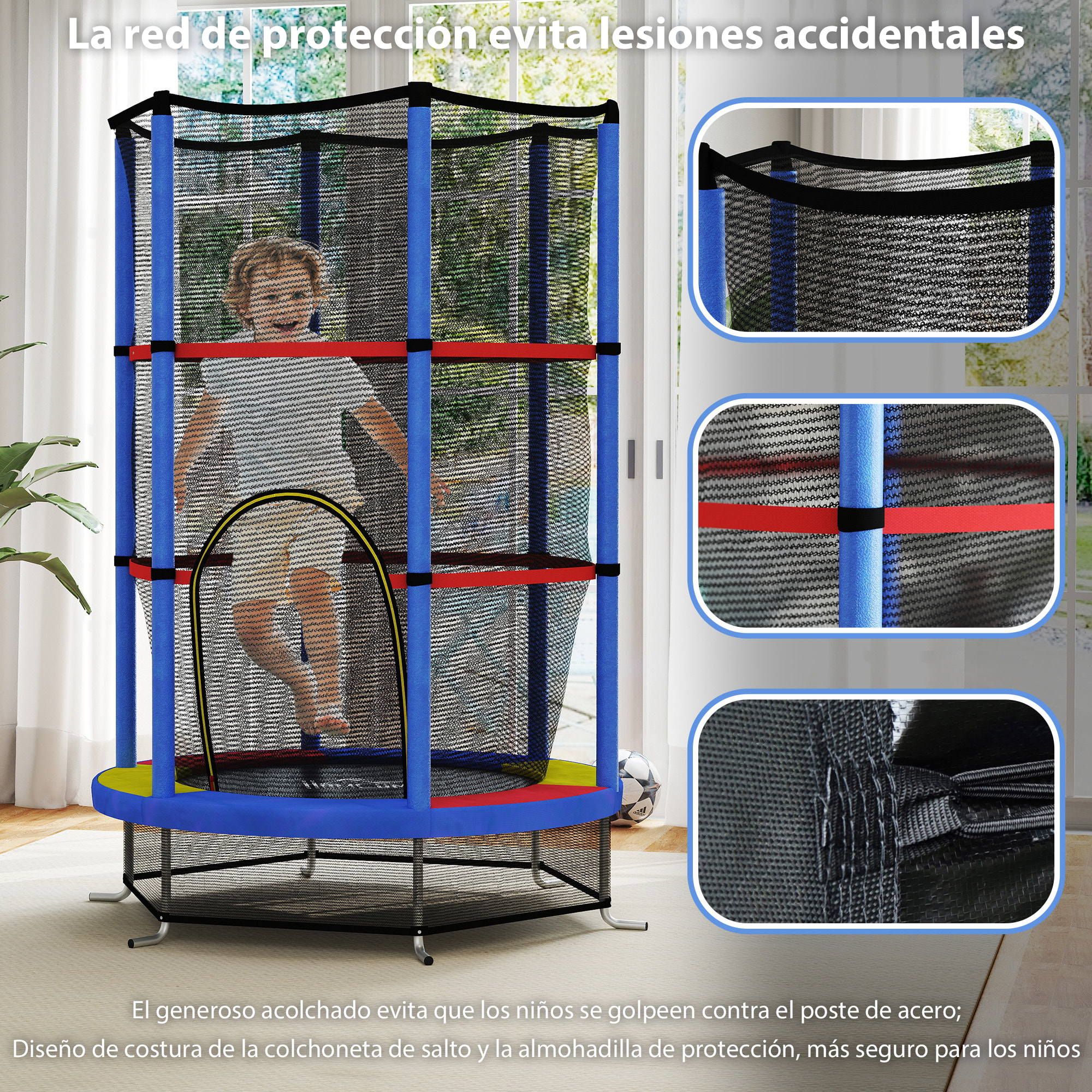 Cama Elástica Infantil Ø140x190 cm Trampolín para Niños de 3-6 Años con Red de Seguridad Carga 45 kg para Interior Multicolor