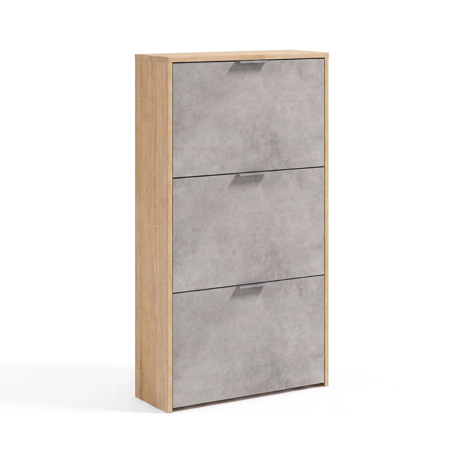 Zapatero de 3 puertas abatibles en roble canadian y gris cemento 60x113 cm Remi Roble Canadian - Gris Cemento