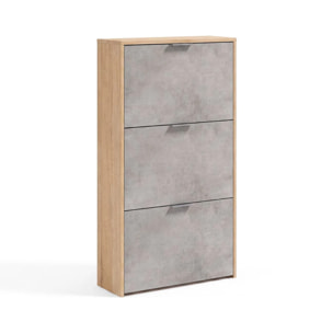 Zapatero de 3 puertas abatibles en roble canadian y gris cemento 60x113 cm Remi Roble Canadian - Gris Cemento