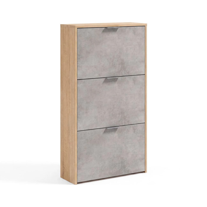 Zapatero de 3 puertas abatibles en roble canadian y gris cemento 60x113 cm Remi Roble Canadian - Gris Cemento