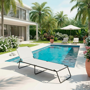 Lettino Pieghevole Prendisole Senza Tettuccio Parasole Schienale Reclinabile Regolabile Struttura In Metallo Nero Sedia Sdraio 187 x 53 x 24 Cm (Gray)