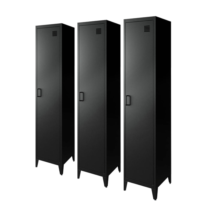 Armoire chambre en acier noir. 4 espaces de rangement. casier. L 180 x l 38 x H 38cm