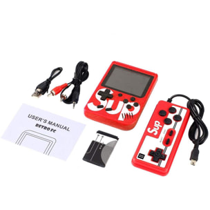 DAM Console per videogiochi retrò con schermo e 400 giochi inclusi. Include telecomando per 2 persone per giocare sulla TV. 7,8x2x11,5 cm. colore rosso