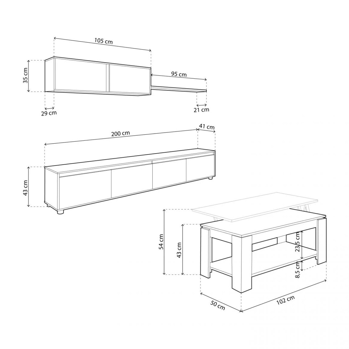 Pack salón con mesa de centro Arlet Plus Blanco Artik (Blanco Mate) - Roble Canadian
