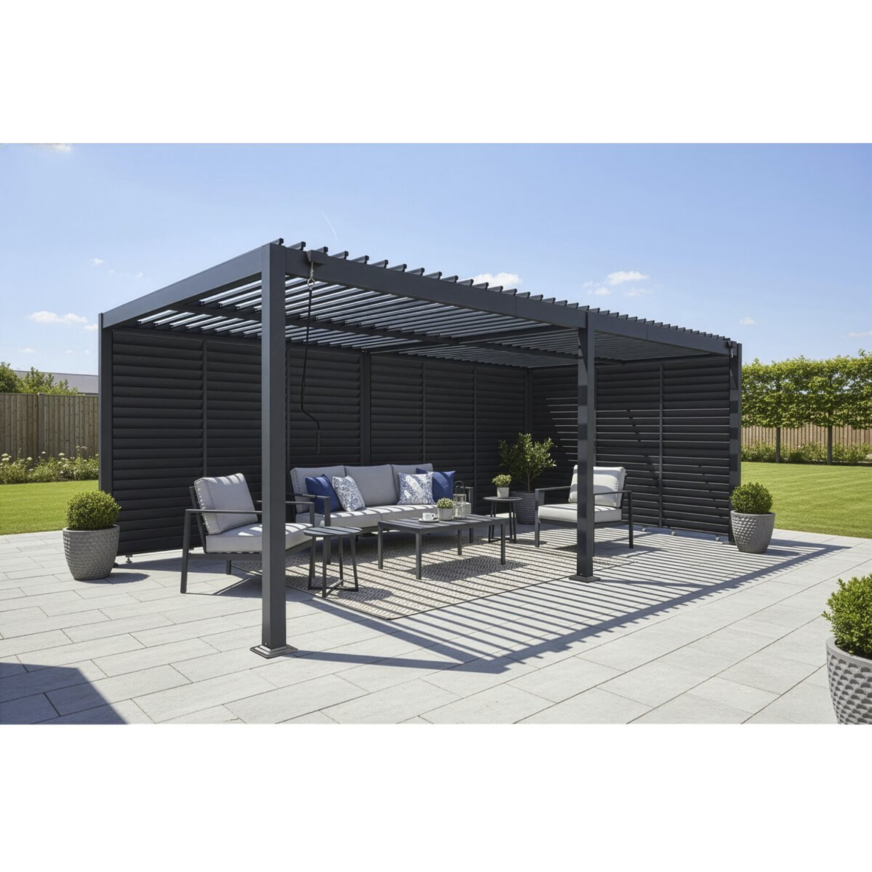 Pergola bioclimatique avec 9 persiennes en aluminium "Kensington" - 3 x 6 m - Gris