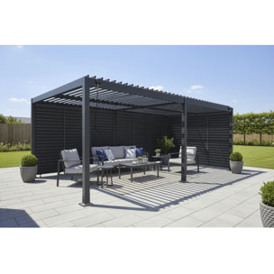 Pergola bioclimatique avec 9 persiennes en aluminium "Kensington" - 3 x 6 m - Gris