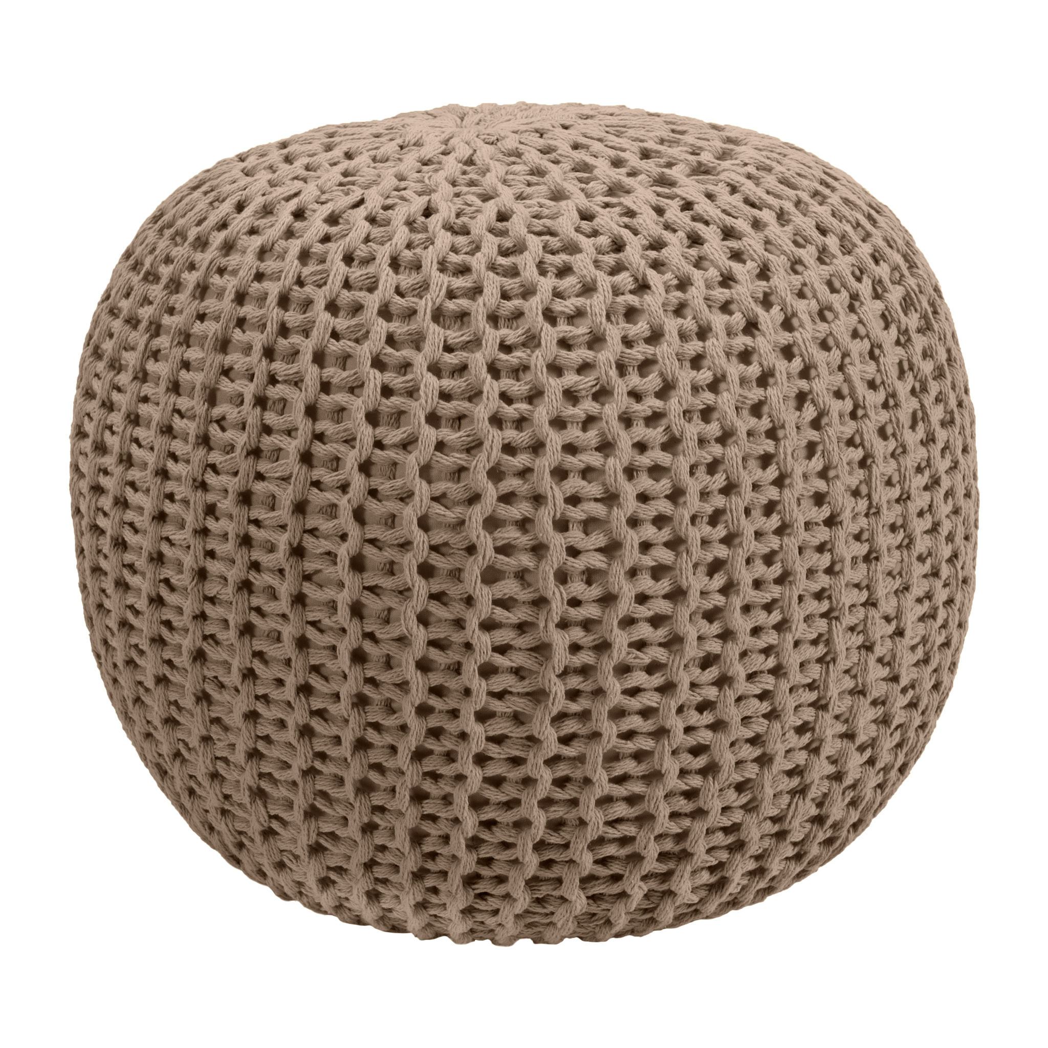 Pouf tricot rond en coton taupe D40 cm - Elisa
