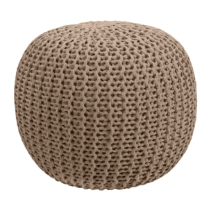 Pouf tricot rond en coton taupe D40 cm - Elisa