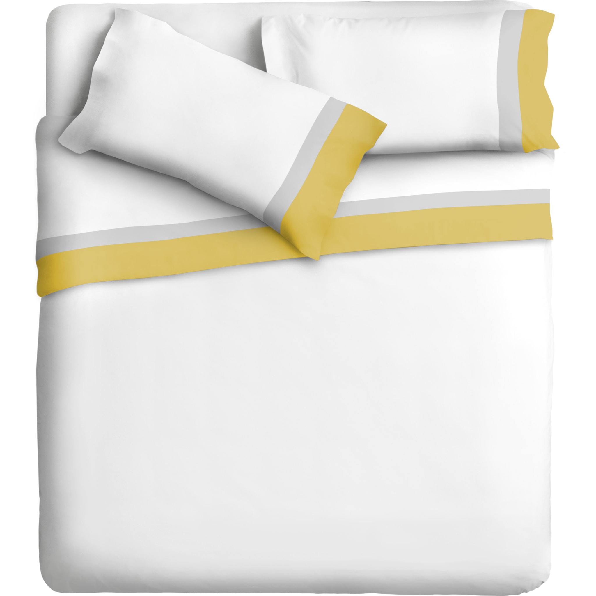 Completo letto doppia balza RASO IPERSAN Puro Cotone Ocra/Grigio CH fondo Bianco