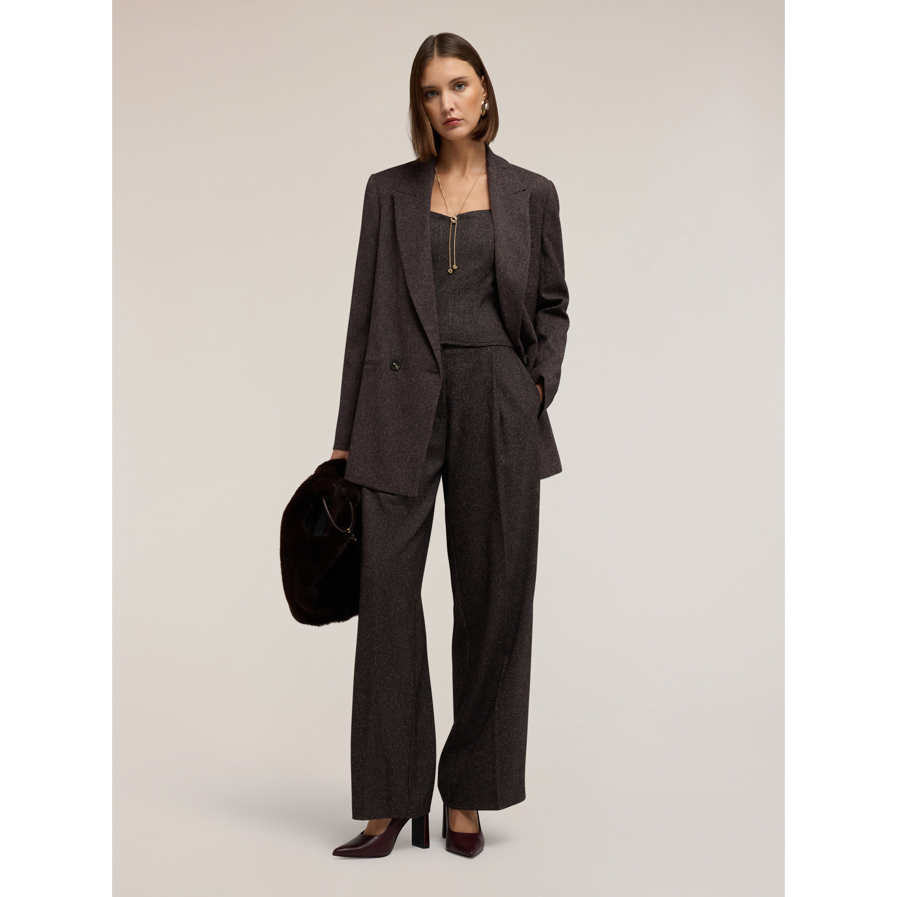 Motivi - Pantalones palazzo en hilo teñido - Gris