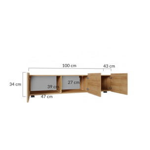 Alix - meuble tv modulable 150 cm - 3 portes - Effet chêne