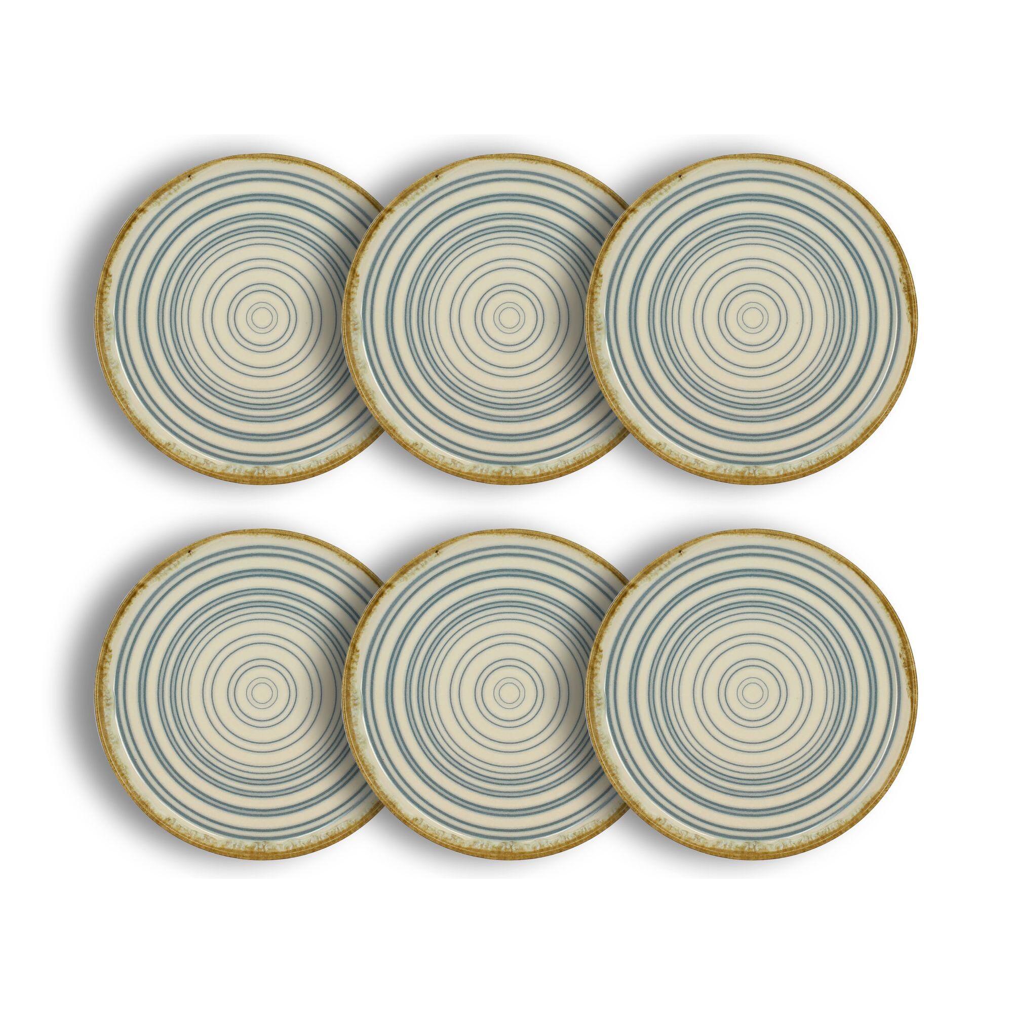 Lot de 6 assiettes à dessert spirale 21cm en faïence bleu et beige  SPIRALE