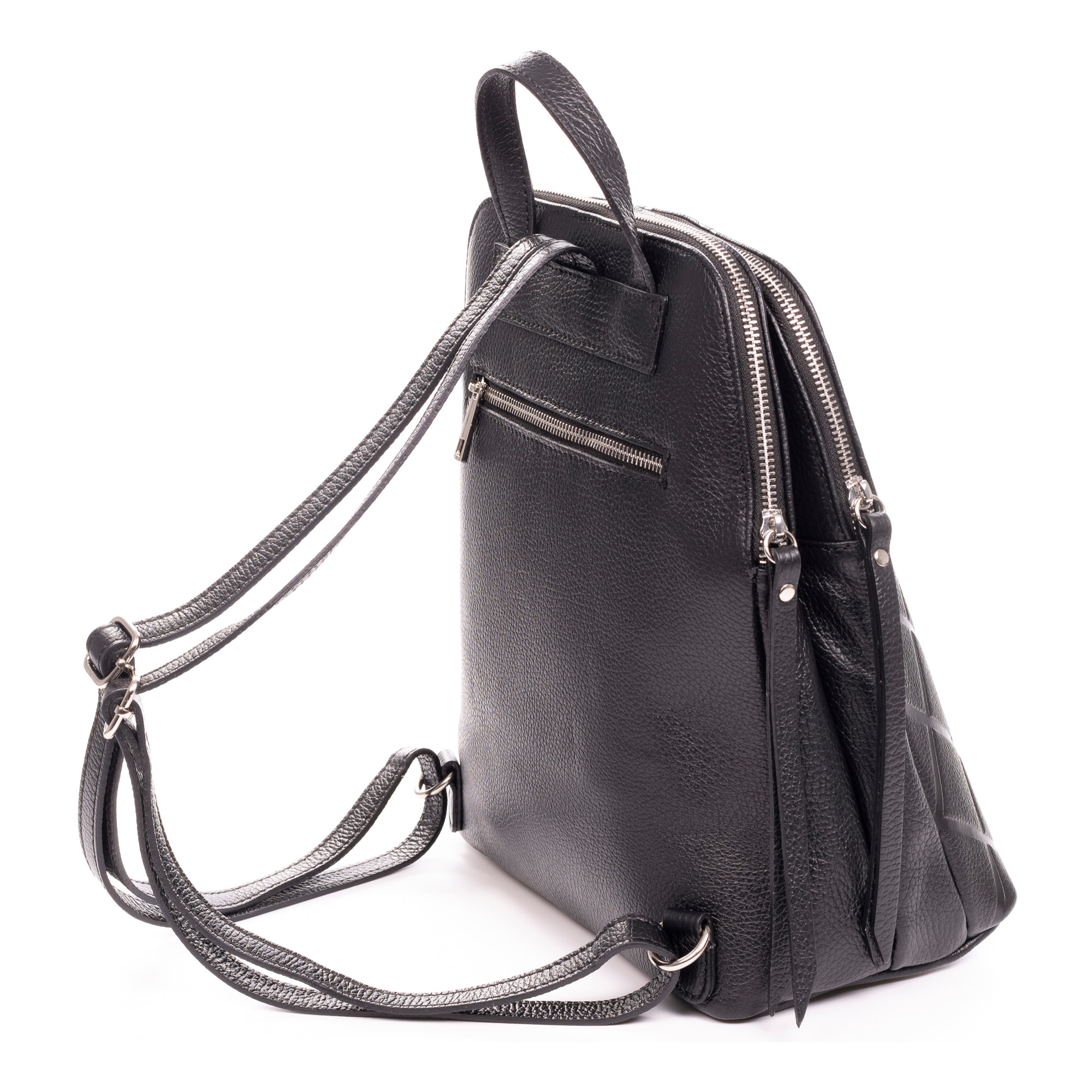 Borsa zaino da donna Arquà. In vera pelle Dollaro con grande incisione geometrica.