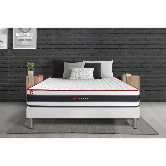 Ensemble matelas ENERGY ressorts ensachés et mémoire de forme + sommier kit blanc