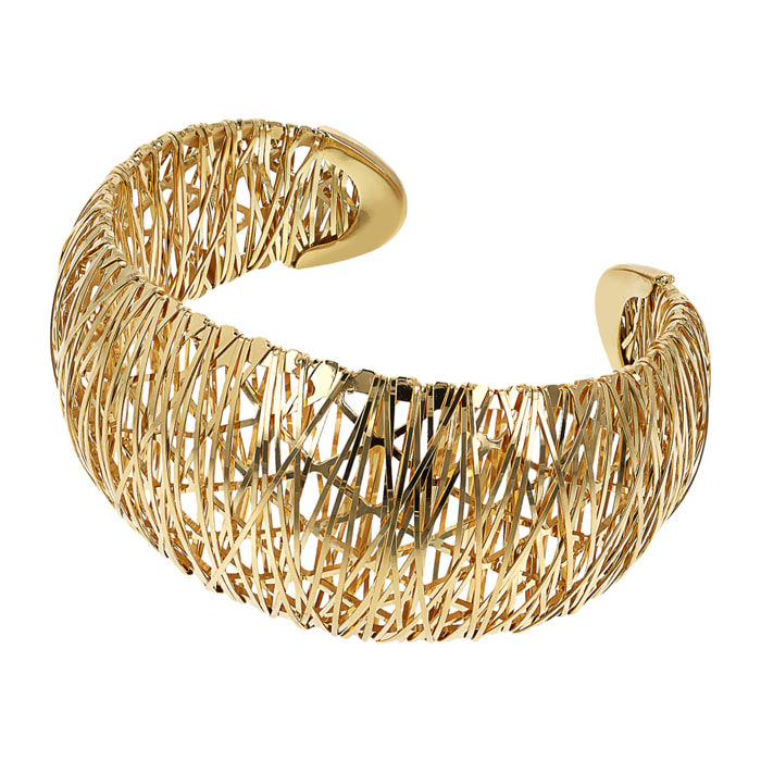 Bracciale Rigido Bombato con Filo Avvolto Diamantato in Argento 925 placcato Oro Giallo 18Kt