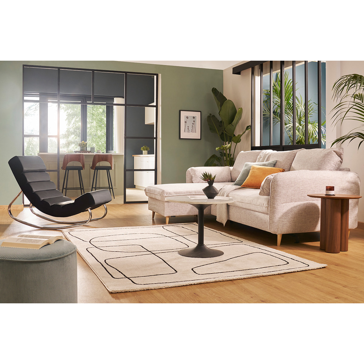 Rocking chair design noir et acier chromé TAYLOR