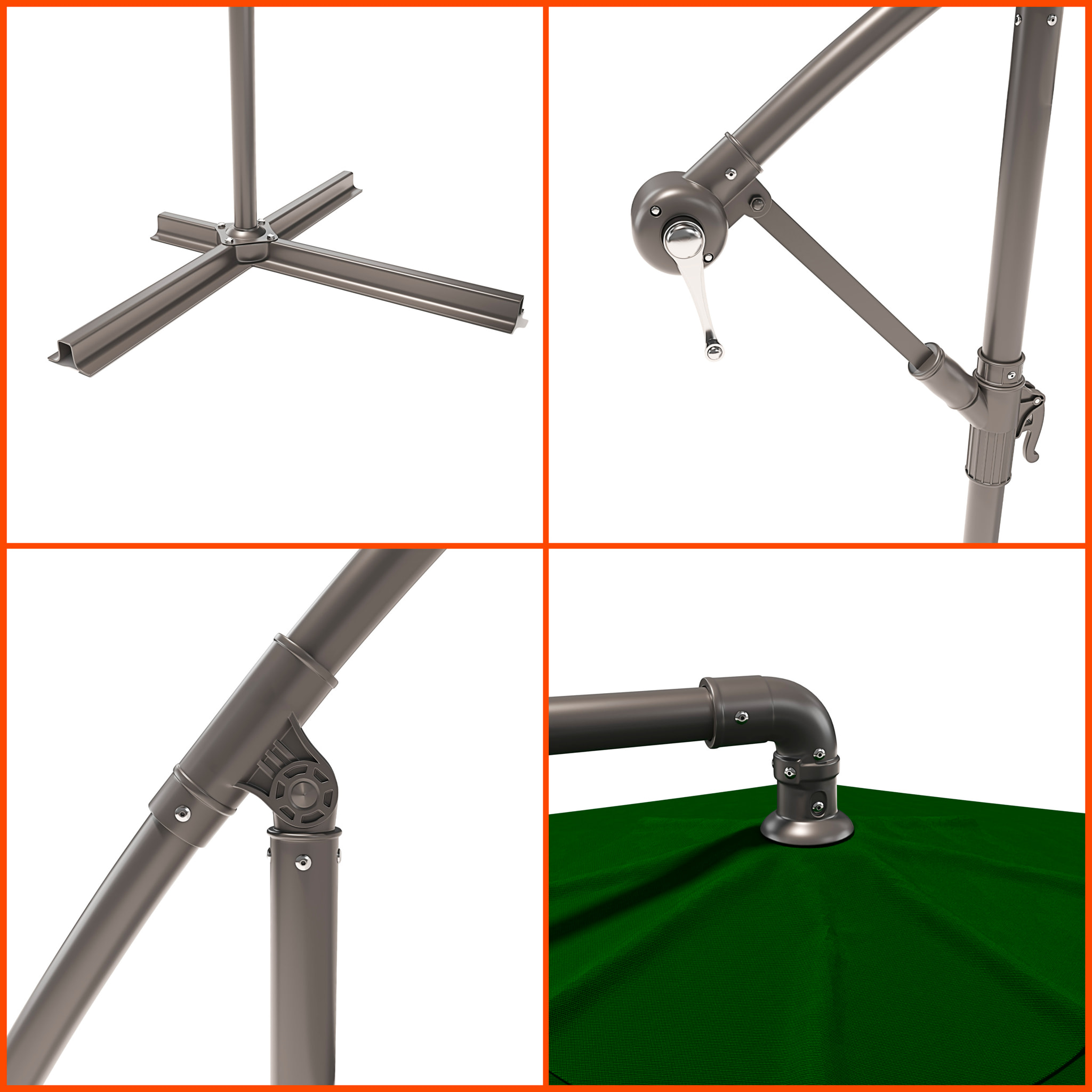 Ombrellone 3x3 M Decentrato Retrattile Braccio Rotabile Chiusura Manovella Giardino Piscina In Acciaio Inossidabile Telo 180 g/m2 Impermeabile Verde