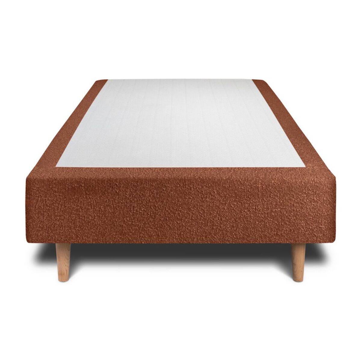 Lit avec tête de lit bandes horizontales bouclette et sommier tapissier Ep20