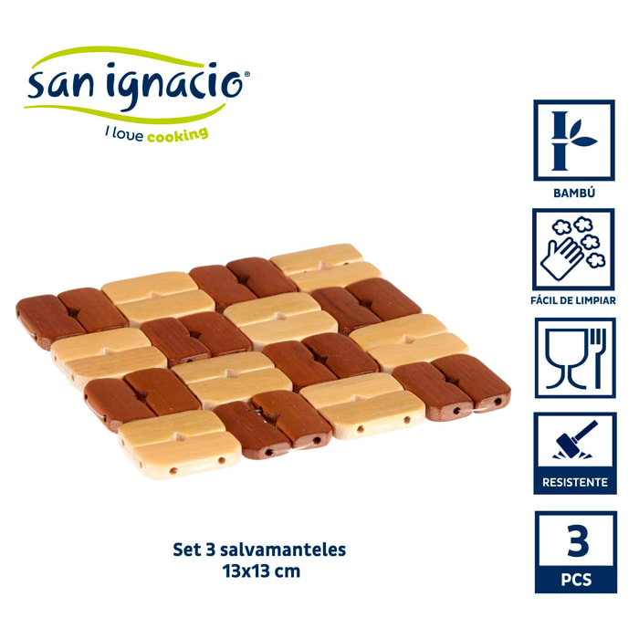 Set 3 salvamanteles bambu cuadrado colección kinvara