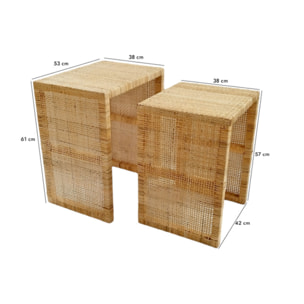 2 tables d'appoint gigognes H. 61 cm rectangulaires en rotin – GRACE