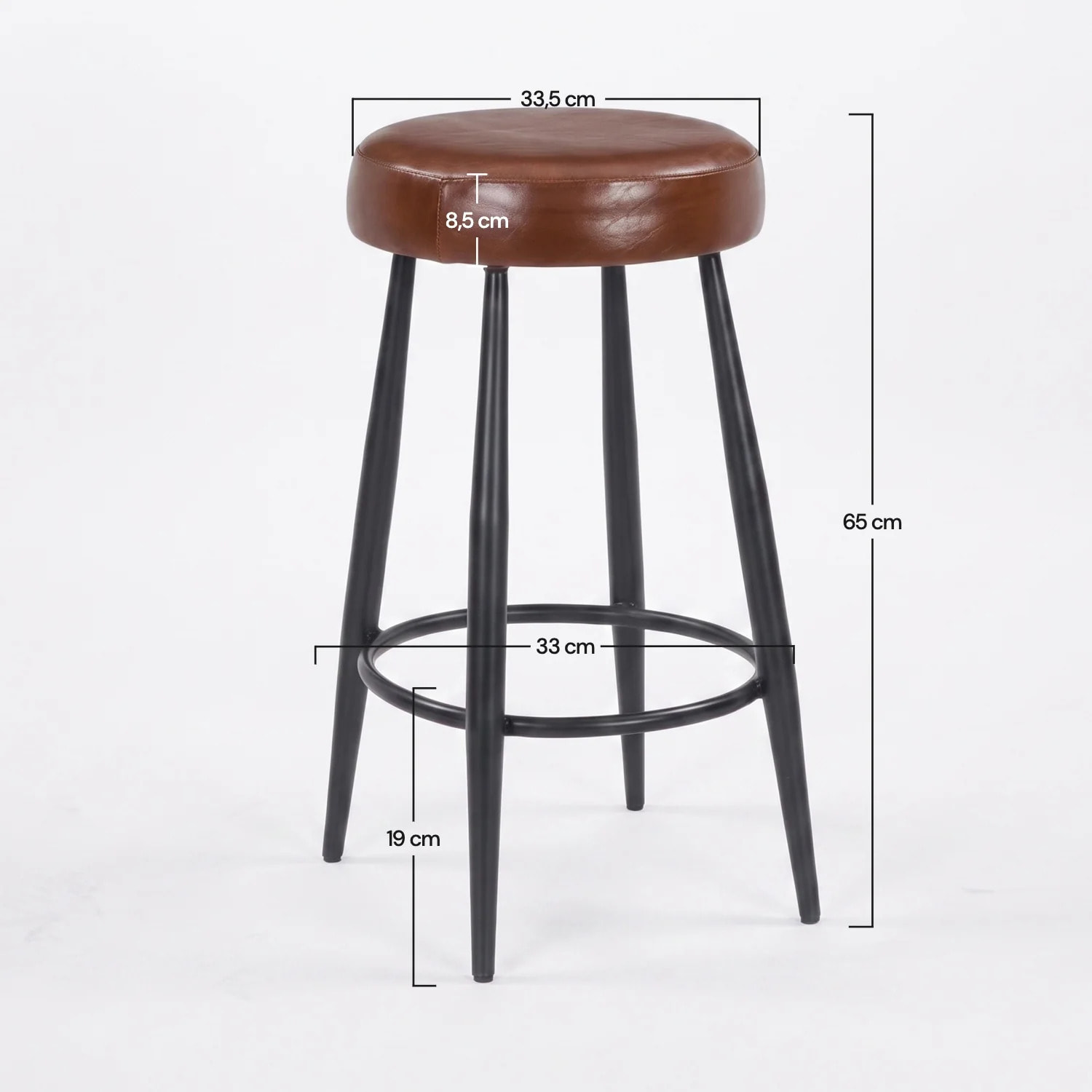 Tabouret pour îlot central 65 cm en cuir de buffle marron foncé - Malo