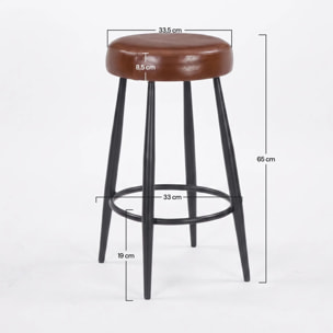 Tabouret pour îlot central 65 cm en cuir de buffle marron foncé - Malo